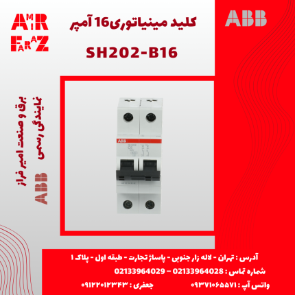 کلید مینیاتوری دو پل ۱۶ آمپر ABB SH202-B16